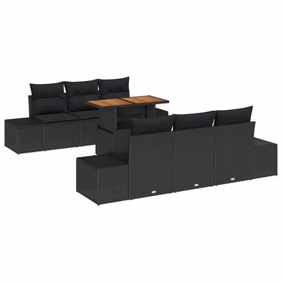 vidaXL - Tuinbank - Set - 7 - st - Zwart - poly - rattan