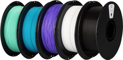 Kexcelled PLA Combideal 5 x 1kg = 5kg Cyaan, Meer blauw, Blauw paars, Wit + Zwart 3D Printer filament ZOMERWEER DEAL!