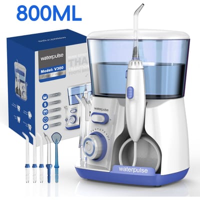 Waterpulse elektrische waterflosser monddouche, 800 ml grote capaciteit tandheelkundige waterhygiëne flossen tandenreiniger met 5x tips