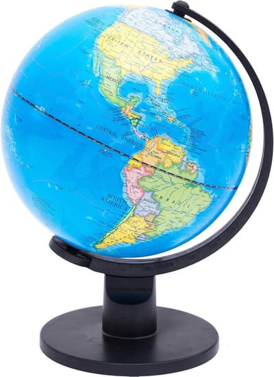 Famanu – Wereldbol 25 cm, draaibare educatieve globe met duidelijke landen en oceanen, ideaal voor leerlingen
