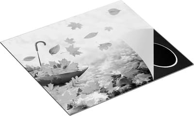 Chefcare Inductie Beschermer Paraplu in de Herfstbos met Bladeren - Zwart Wit - 60x50 cm - Afdekplaat Inductie - Kookplaat Beschermer - Inductie Mat