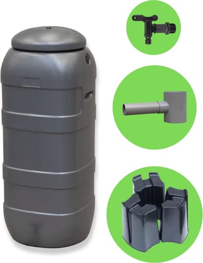 Regentonset Harcostar/BeGreen 100L grijs incl. voet en vulautomaat