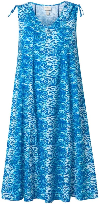 Ulla Popken - Dames - Midi-jurk vissen V-hals mouwloos biologisch katoen - Denim blauw - Maat 42+