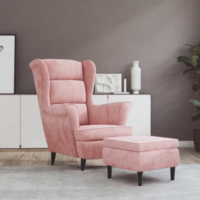 vidaXL - Fauteuil - met - voetenbank - fluweel - roze