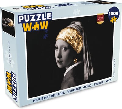 Puzzel Meisje met de parel - Vermeer - Goud - Zwart - Wit - Legpuzzel - Puzzel 1000 stukjes volwassenen