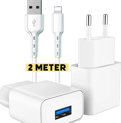USB A Lader met Kabel 2 Meter - Geschikt voor Apple iPhone 6,7,8 Plus, SE 2020 2022 - 5 Watt - Veilig Opladen