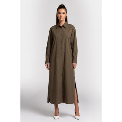 ARKET Press Falla Maxi Shirt Dress Khaki Size: 38 | Maxi Dresses Outlet | Dames | Bruin