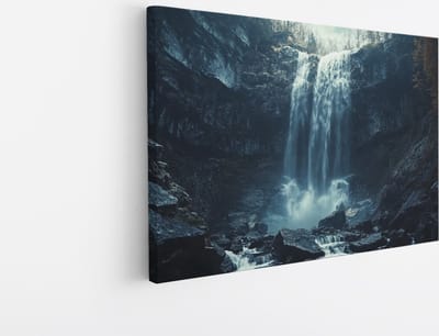 Saammp Canvas Schilderij - Natuur - Waterval - Rotsen - Ijsland - landschap - 45x30 - Foto op canvas - Wanddecoratie - Muurdecoratie Woonkamer - Slaapkamer decoratie - Canvas Print
