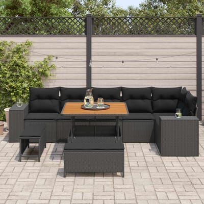 vidaXL - Tuinbank - Set - 9 - st - 6-Aantal - zitplaatsen - Zwart - poly - rattan
