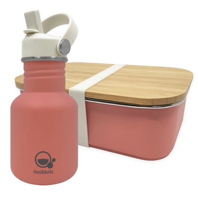 Smikkels - RVS lunchbox met drinkfles kind - Roze - 304 RVS (18/8) - Lunchset Broodtrommel en Schoolbeker - Basisschool