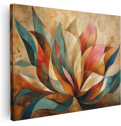 Artaza Canvas Schilderij Abstracte Bloem - Vintage Kunst in Multikleur - 120x90 cm - Groot - Wanddecoratie Woonkamer - Schilderijen - Muurdecoratie