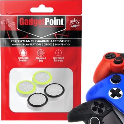 Gadgetpoint - Thumb Grips voor PlayStation, PS5, Xbox X/S, One & Switch Pro Controller - Gaming Thumbgrips - Performance Anti-Slip Thumbsticks - Bescherming Accessoires - Wit Zwart en Wit Lichtgroen