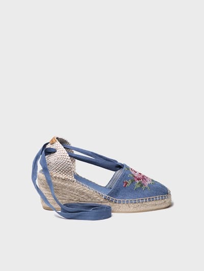 Vegan dames espadrille van katoen met borduurwerk en sleehak | VENICE
