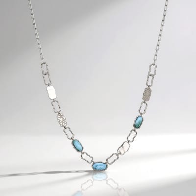 Cavill - Zilveren Halsketting - 925 Sterling Zilver Gerhodineerd - 4 55 ct Larimar Blauw - Ovale Cabochons - Verstelbaar 45 cm