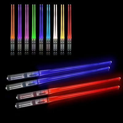 Luminous Lightsaber Eetstokjes met 9 Kleuren, Herbruikbare Eetstokjes voor Sushi, Diner en Feestjes, BPA-vrij, 2 Paar