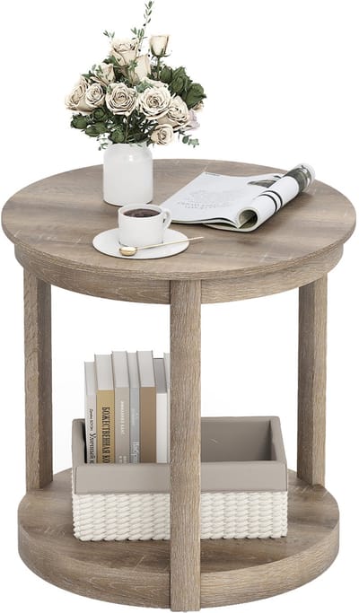 COSTWAY Ronde salontafel met 2 niveaus, banktafel van rubberhout, kafeetafel, bijzettafel in landhuis, tafel voor woonkamer, slaapkamer, ontvangstruimte (grijs)