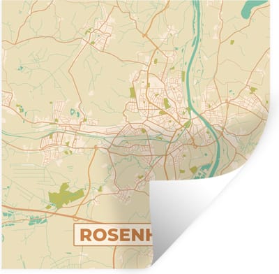 Muurstickers - Sticker Folie - Rosenheim - Plattegrond - Kaart - Vintage - Stadskaart - 100x100 cm - Plakfolie - Muurstickers Kinderkamer - Zelfklevend Behang XXL - Zelfklevend behangpapier - Stickerfolie