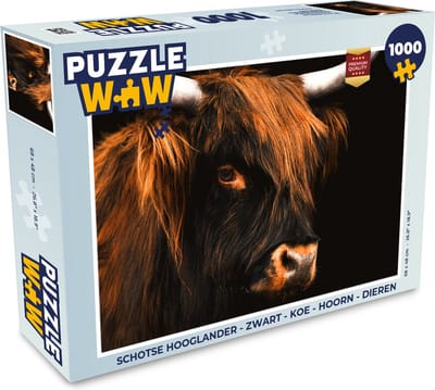 Puzzel Schotse hooglander - Zwart - Koe - Hoorn - Dieren - Legpuzzel - Puzzel 1000 stukjes volwassenen