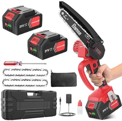 Bamse Mini-kettingzaag met accu 8000 mAh, accu-kettingzaag 15 cm met 2 accu's, 2 kettingen, 10 m/s kettingsnelheid, elektrische kettingzaag voor boomtakken, binnenplaats, huishouden en tuin