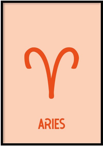 Poster Sterrenbeeld Aries rood - 30x40 cm - Sterrenbeeld - WALLLL - Exclusief lijst - Professioneel fotopapier
