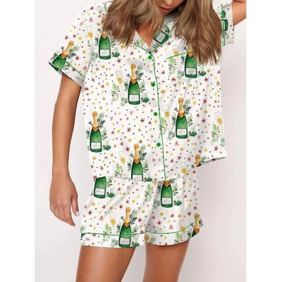 Tweedelige Dames Zomer Pyjama Set Cocktail Vlinderprint Korte Mouw Shirt met Shorts Nachtkleding Loungewear M beige