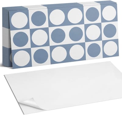 Coloray Plaktegels - Geometrische cirkels in een raster Zelfklevende Wandtegels - 40 cm x 20 cm - Blauw Plaktegels - 10 stuks - Rechthoek PVC Tegels - Plaktegels Badkamer - Vloertegels Zelfklevend - Vinyl Tegels Zelfklevend - Portugese Tegels
