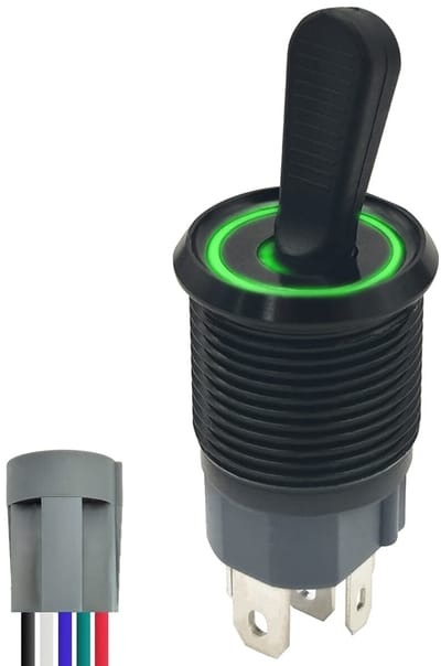 ProRide Metalen Tuimelschakelaar 12-24V OFF-ON met Aansluitkabel - Inbouw - 16mm - LED indicatie Groen
