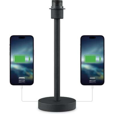 Moderne Tafellamp Voet in Zwart - 14 x 14 x 39 cm - Inclusief USB A+C poort - Klassieke nachtlampjes voor de slaapkamer - voor Lampenkap met max.35cm - E27 Bedlamp - Lichtbron niet inbegrepen