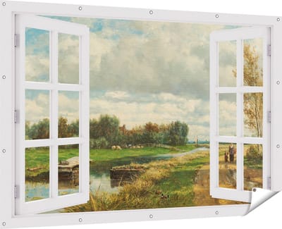 Gards Tuinposter Doorkijk Landschap in de Omgeving van Den Haag - Willem Roelofs - 180x120 cm - Tuindoek - Tuindecoratie - Wanddecoratie buiten - Tuinschilderij
