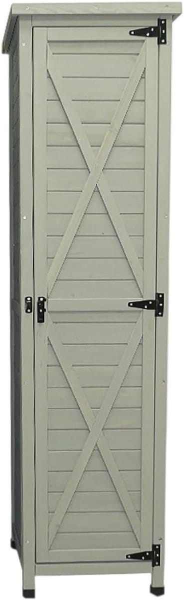 Houten Opbergkast - Tuinkast Schuur - Tuinspullen Opbergen - Verstelbare Legplanken - 160 cm Hoog - Grijs