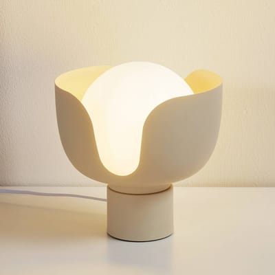 Lindby - Tafellamp - 1licht - Glas, ijzer - H: 21 cm - E27 - beige, wit