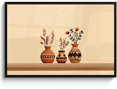 Poster in lijst - Fotolijst 120x80 cm - Posters - Vazen - Bloemen - Bladeren - Minimalistisch - Posterlijst zwart - Decoratie - Wanddecoratie woonkamer - Muurdecoratie slaapkamer