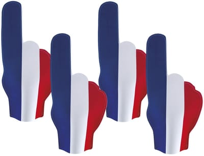 Funny Fashion Supporters feestartikelen - 4x - foam hand - vlag Frankrijk - 50 cm - Landen versiering