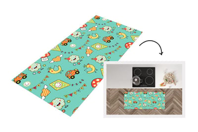 Keukenloper - Loper keuken - Patroon - Kinderen - Auto - Vogel - 120x50 cm - Keukenloper vinyl