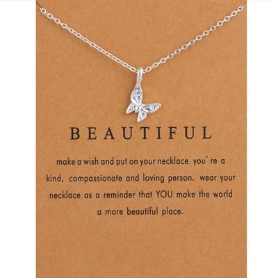 Bixorp Luck Zilveren Dames Ketting met Vlinder - "Beautiful" - 45/50cm - Cadeau voor Vrouw - Zilverkleurig