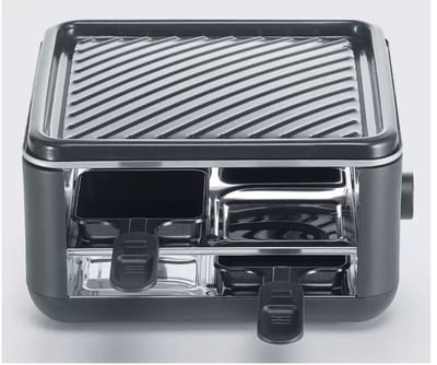 SEVERIN RG 2360 - Black Line Lite Mini gourmetstel - 4 personen - variabele temperatuurinstelling - PFAS vrije baklaag - vaatwasserbestendig - 4 pannetjes met parkeerfunctie