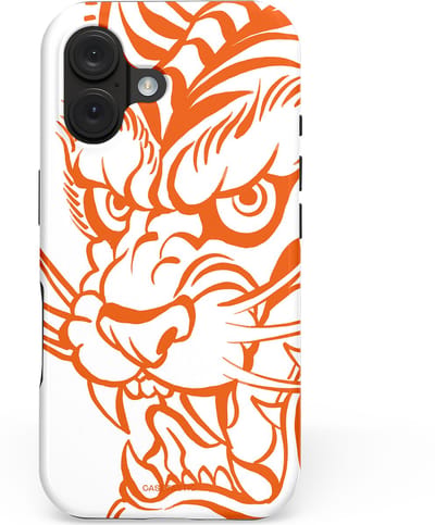 Casetastic hoesje geschikt voor Apple iPhone 16 - MagSafe - Dubbellaagse bescherming - Wilde lijnen - Fashion Case - Wit Oranje Zand