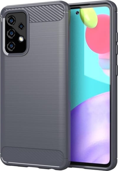 Cadorabo Hoesje geschikt voor Samsung Galaxy A72 4G / 5G in BRUSHED GRIJS - Beschermhoes van flexibel TPU siliconen in roestvrij staal-carbonvezel look Case Cover