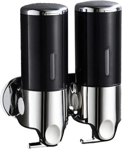 Zeepdispenser - 2-in-1 vloeistofdispenser - Vloeistofdispenser - 2*500ml - Wandgemonteerde zeepdispenser - Keuken - Badkamer - Douche - 24.1*21.6*10cm - Zwart