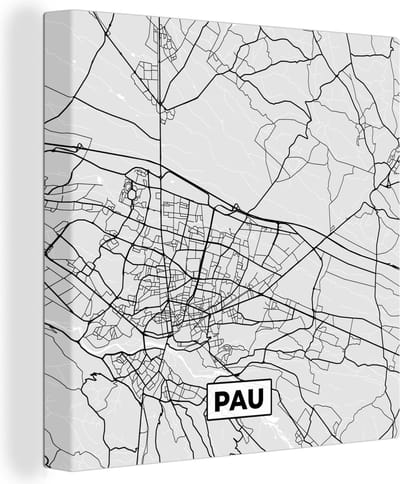 Canvas Schilderij Stadskaart - Frankrijk - Kaart - Pau - Plattegrond - 20x20 cm - Wanddecoratie