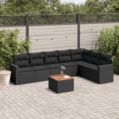vidaXL - 8-delige - Loungeset - met - kussens - poly - rattan - zwart