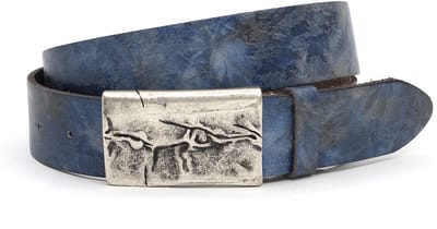Dames riem blauw/grijs - 4 cm breed - Leer - Jeans riem - Casual - Maat 90