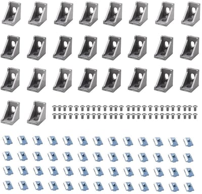 Dailygoods- Hoekbeugels 26 stuks - Inclusief 52 M5 T-sleufmoeren - 52 M5 x 8 mm zeskantdopschroeven - 2 M3-sleutels - Aluminiumlegering - Compatibel met 2020-serie profiel - Aluminium Hoek