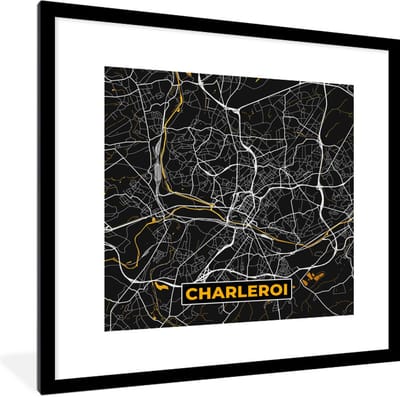Fotolijst incl. Poster - Stadskaart - Goud - Plattegrond - Charleroi - Kaart - 40x40 cm - Posterlijst