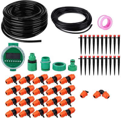 Waterslang Kraan Timer - Tuin Beregening - Automatische Plantenverzorging - Inclusief 8-Gaten Druppelaar - 20 Meter - Grijs