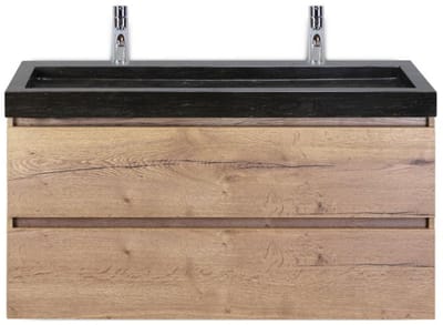 Maxx XL Badmeubelset 120 cm - Natuur Eiken - Wastafel Lucca Enkel 2 Kraangaten