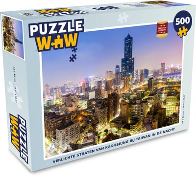 Puzzel Verlichte straten van Kaohsiung bij Taiwan in de nacht - Legpuzzel - Puzzel 500 stukjes