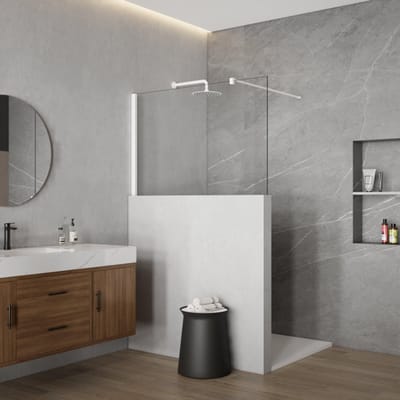 FugaFlow Eccelente Vetro Halfhoge Inloopdouche - 110x80cm - helder glas - 8mm - nano - met profiel en stabilisatiestang - Mat Wit