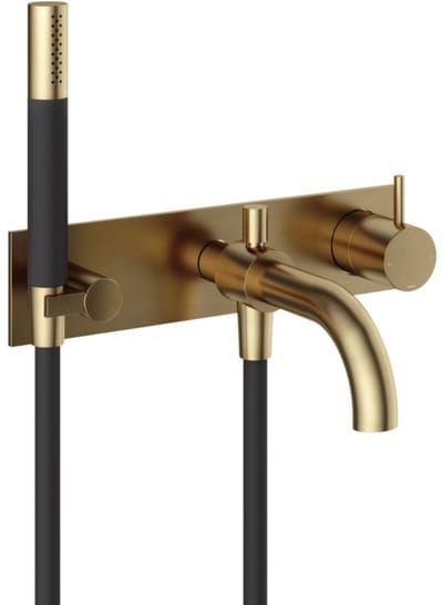 Hotbath Cobber Afbouwdeel - Inbouw Douche/Badmengkraan - Automatische Omstelinrichting met Doucheslang en Handdouche BB - Living Colours Vormen een Poetsbaar Patina - Geborsteld Messing PVD