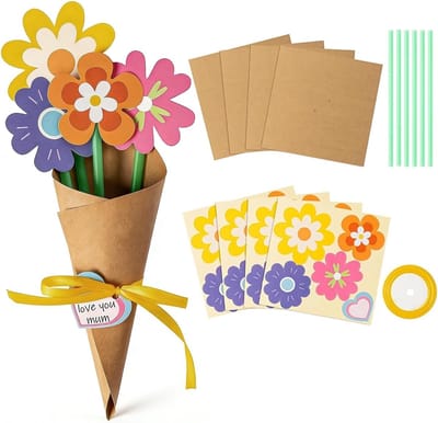 Papieren Boeket Knutselpakket voor Kinderen - 6 Stuks Kaarten Maken en Bloemen Knutselset voor Moederdag en Schoolprojecten, Creatief Cadeau voor Kinderen